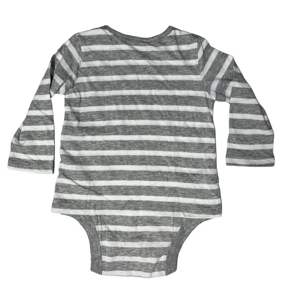 NWT Gap Baby 12 - 18 months Heather Gray White Stripe One piece Bear Embroidery - Picture 2 of 11